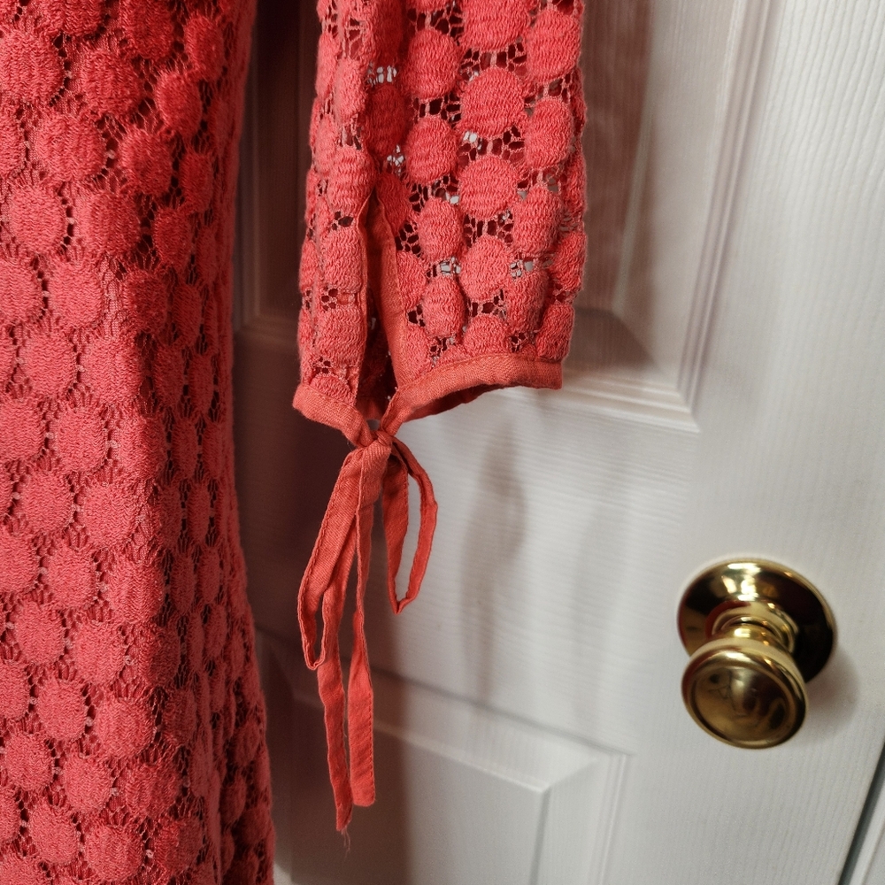 Solitaire Dress Mini Crochet Lace Retro Boho Chic Orange Pink Peach Size Small - Picture 5 of 10